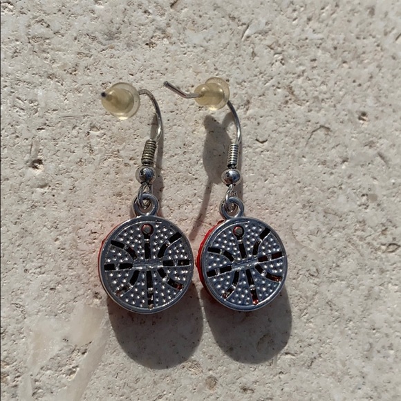 Rhinestone Orange Basketball Earrings - Picture 3 of 7